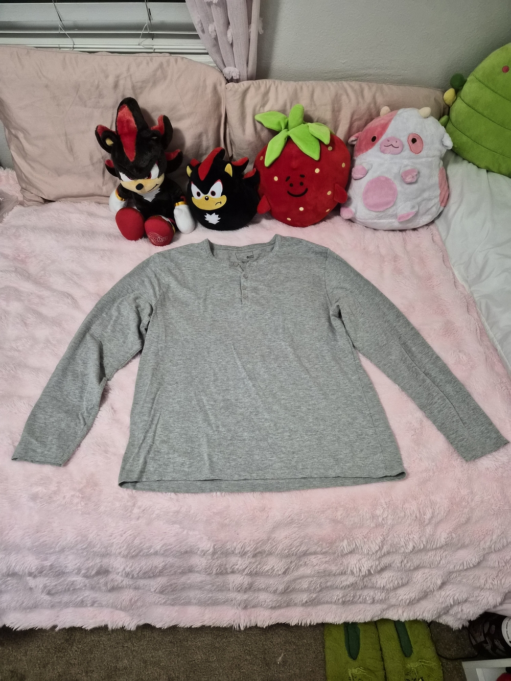 Long Sleeve Heather Gray Henley Top